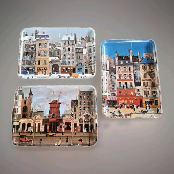 3 Souvenir Paris France French  Melamine Individual Trays Trivets Import Inc EUC - Picture 1 of 4